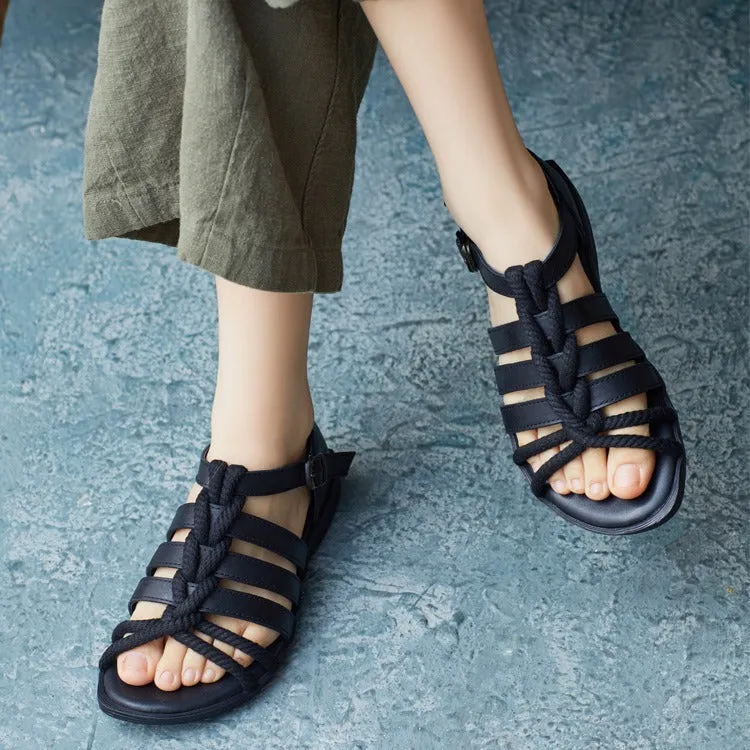 Women Retro Plaited Soft Leath Summer Sandals