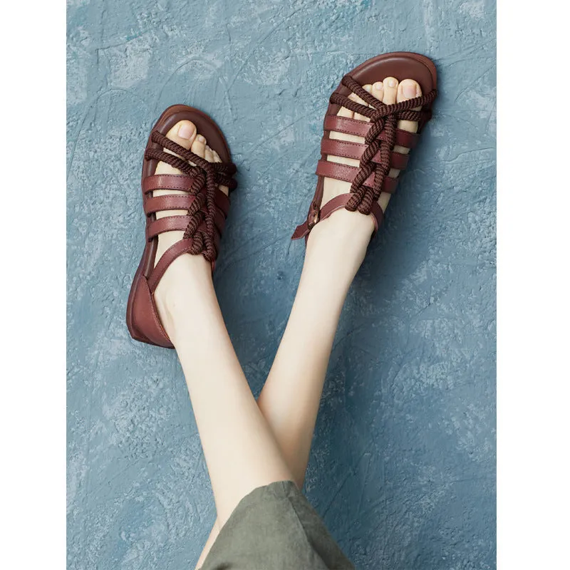 Women Retro Plaited Soft Leath Summer Sandals