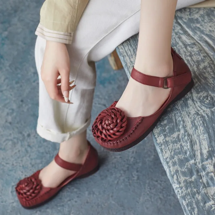 Women Retro Style Leather Velcro Tape Summer Sandals