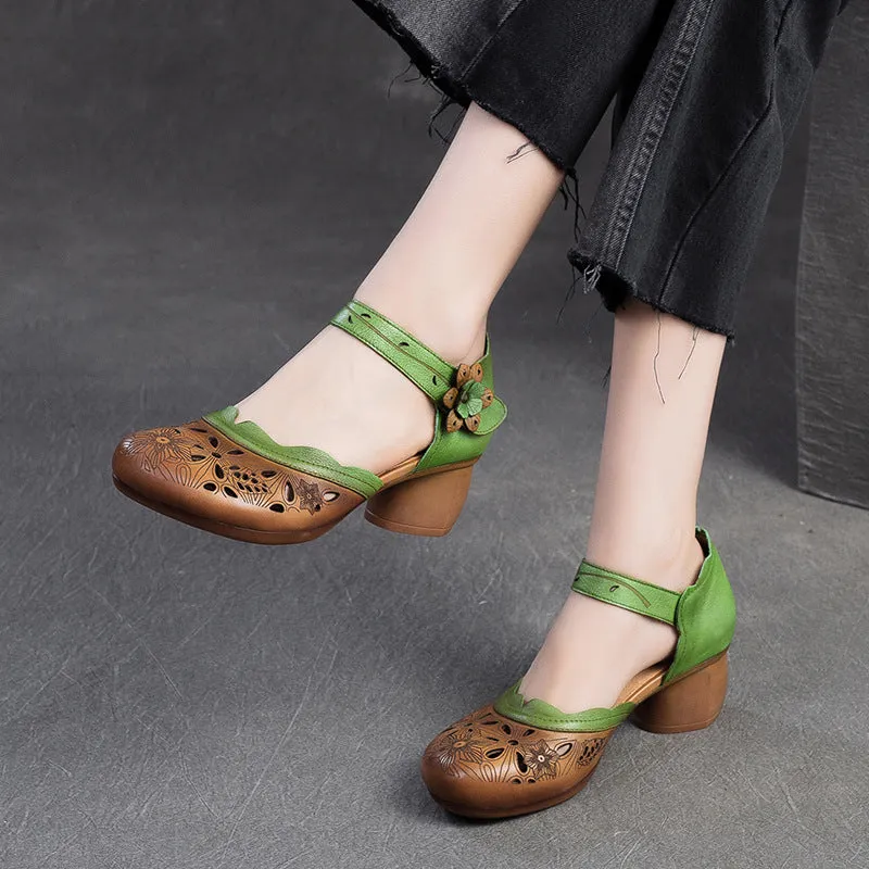 Women Retro Summer Hollow Leather Casual Sandals