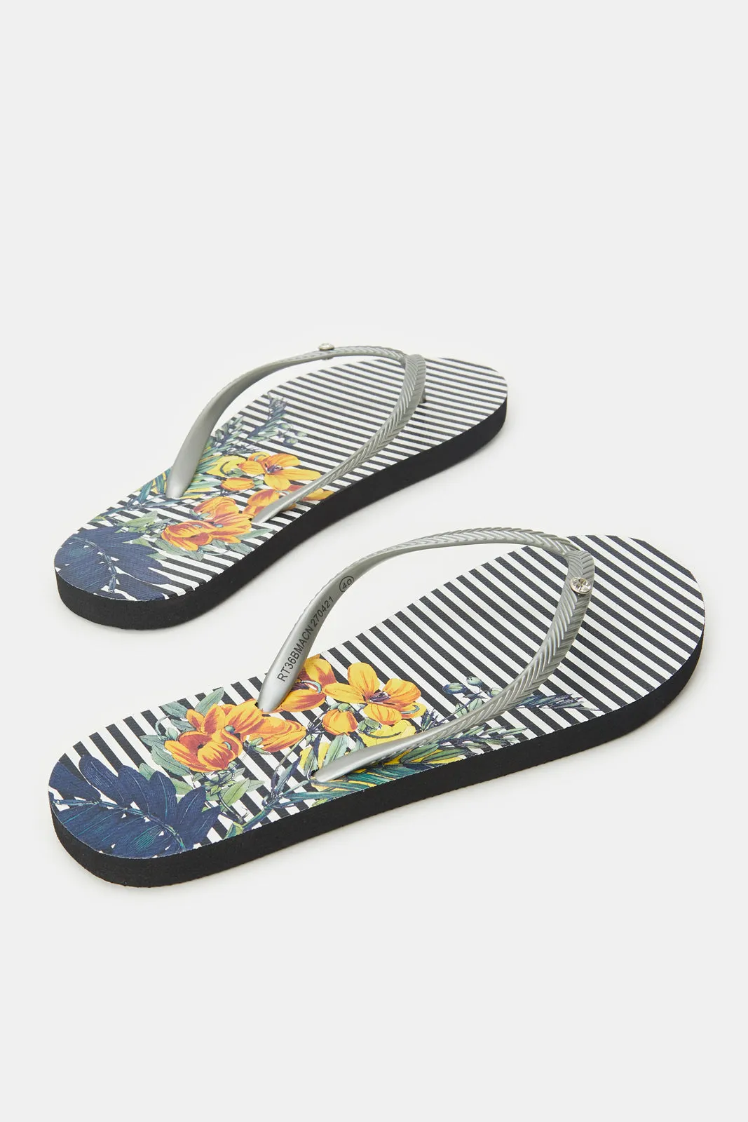 Women Silver Striped Flip Flop