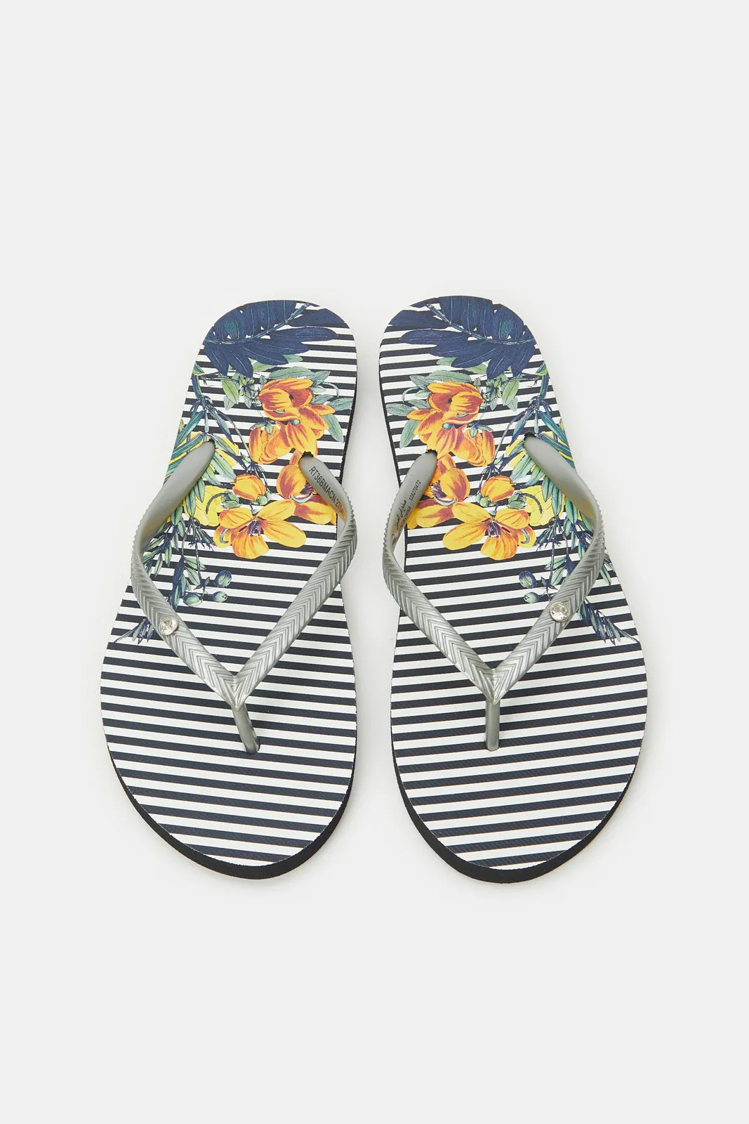 Women Silver Striped Flip Flop