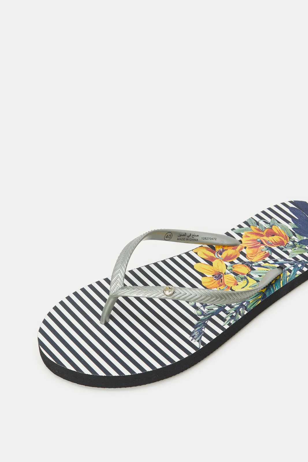 Women Silver Striped Flip Flop