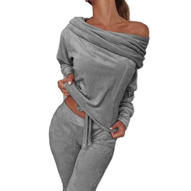 Women's Solid Off-Shoulder Loungewear Set