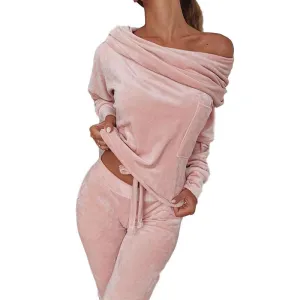 Women's Solid Off-Shoulder Loungewear Set