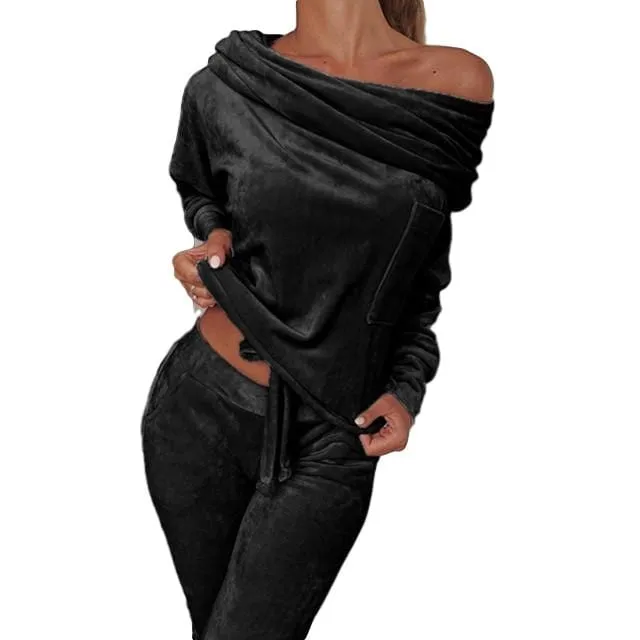 Women's Solid Off-Shoulder Loungewear Set