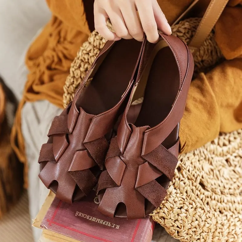 Woven Sandals Retro Hollow Sandals Gladiator Sandals For Women Khaki/Brown